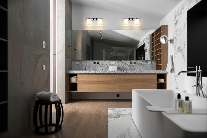 Steel Frame with Etched Opal Glass Shade Vanity Light