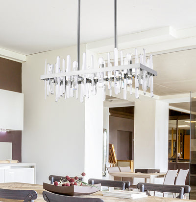 Steel Rectangular Frame with Clear Crystal Linear Chandelier