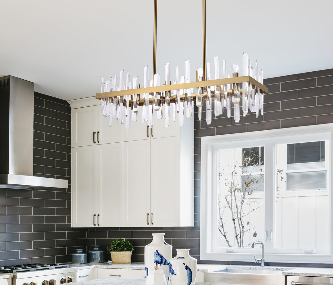 Steel Rectangular Frame with Clear Crystal Linear Chandelier by Elegant - view 20