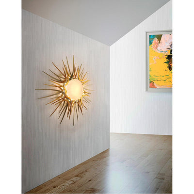 Gold and Silver Leaf Sun Burst Frame with Satin Opal Glass Shade Flush Mount - LV LIGHTING