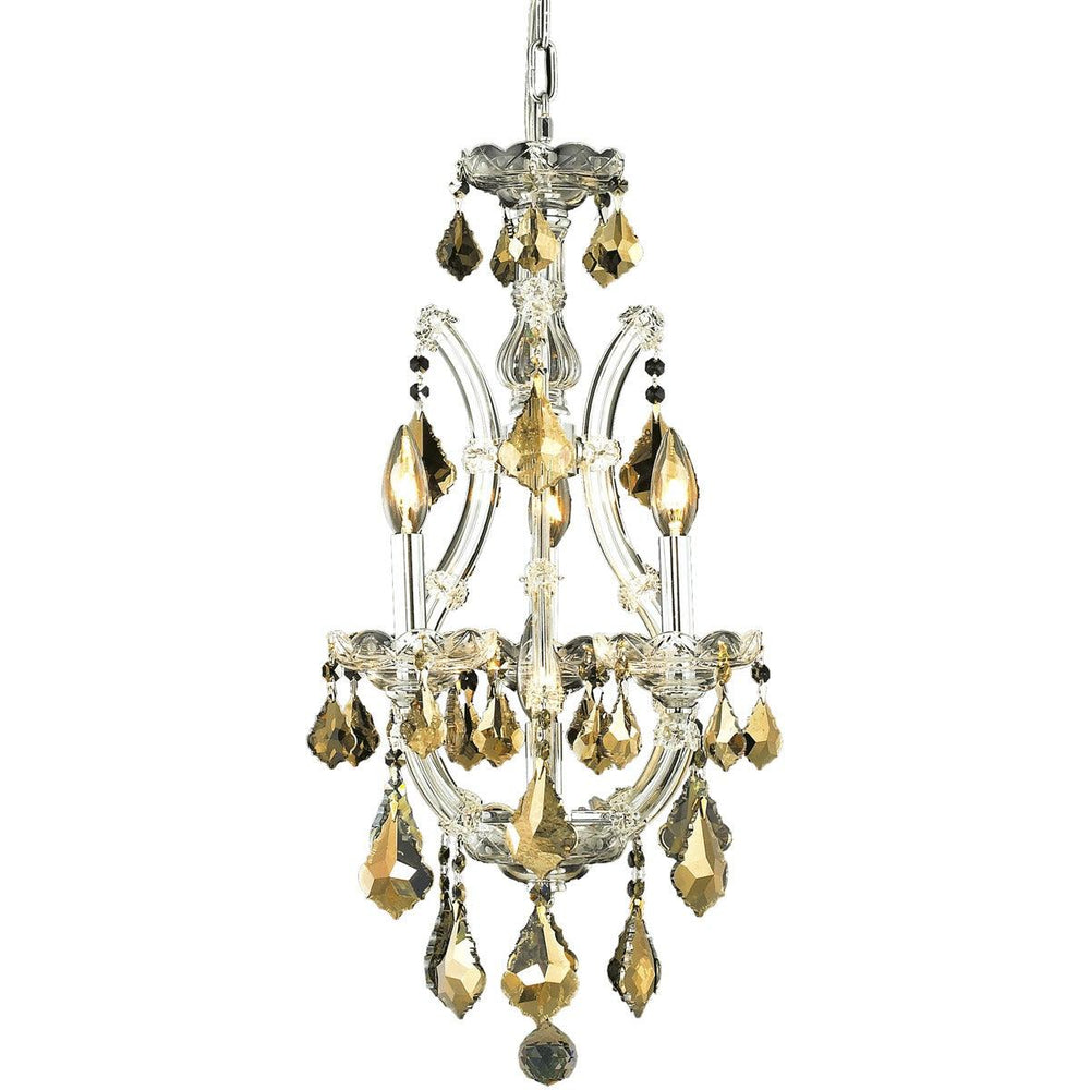 Steel with Clear Crystal Drop and Strand Pendant - LV LIGHTING