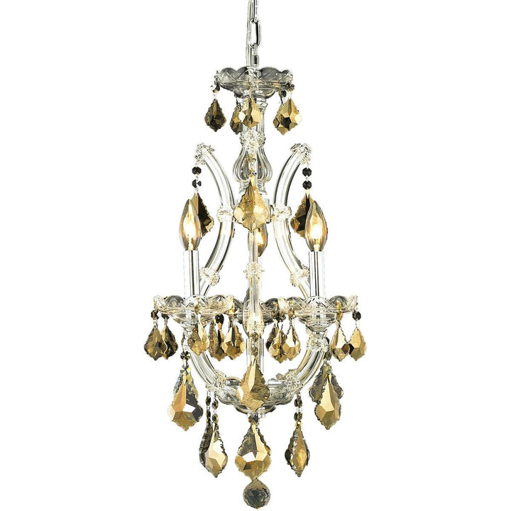 Steel with Clear Crystal Drop and Strand Pendant - LV LIGHTING
