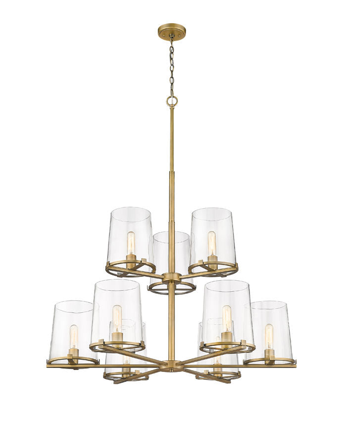 Steel with Clear Glass Shade 2 Tier Chandelier