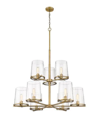 Steel with Clear Glass Shade 2 Tier Chandelier