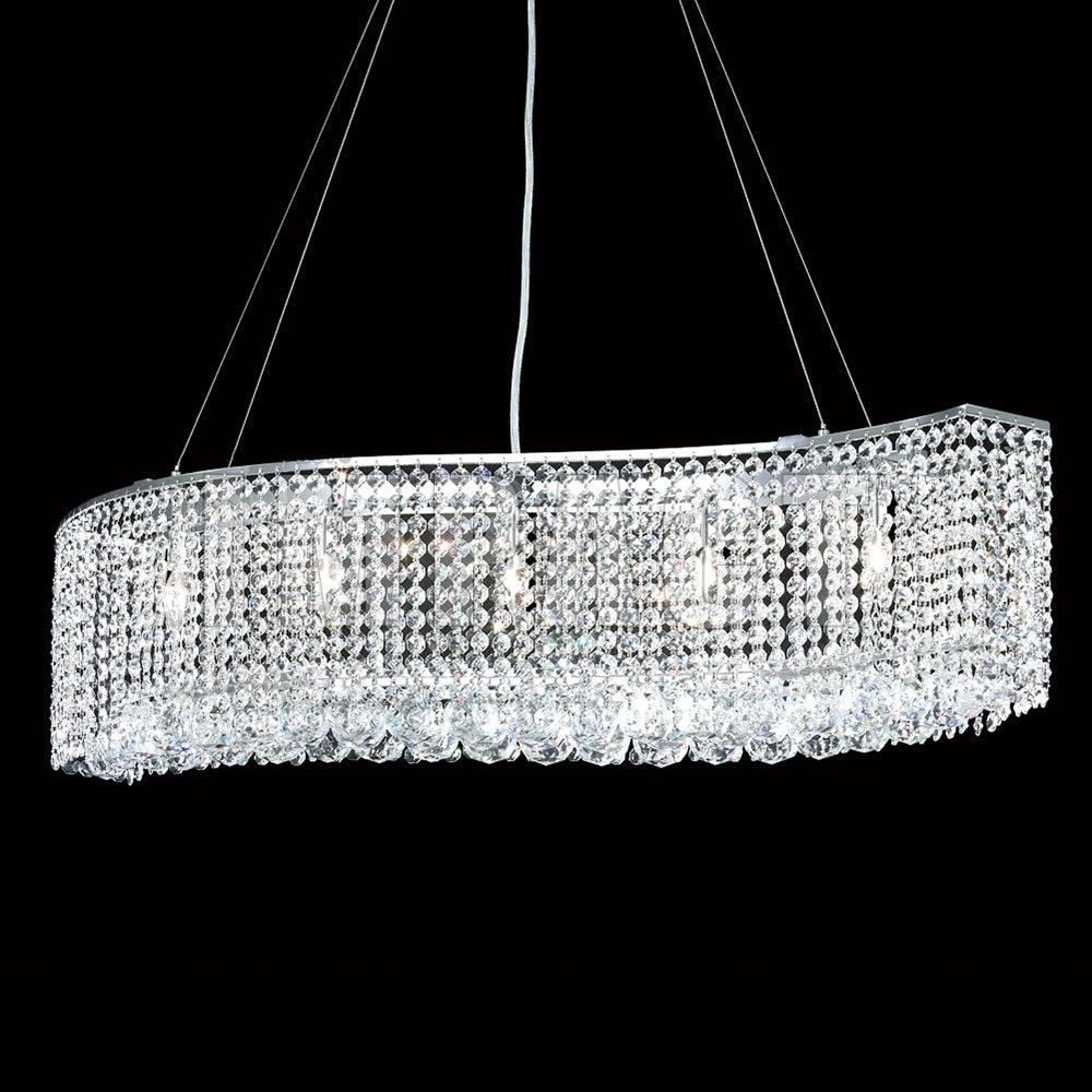 Chrome with Crystal Drop and Strand Curve Linear Chandelier - LV LIGHTING
