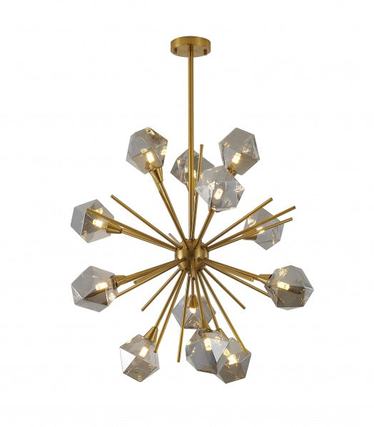 Steel Sputnik Frame with Smoke Glass Shade Chandelier