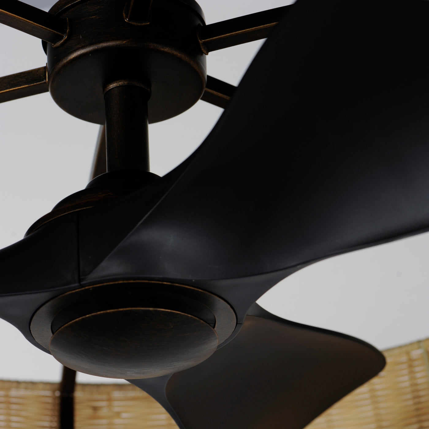 LED Dark Bronze Frame with Natural Rattan Shade Outdoor Ceiling Fan
