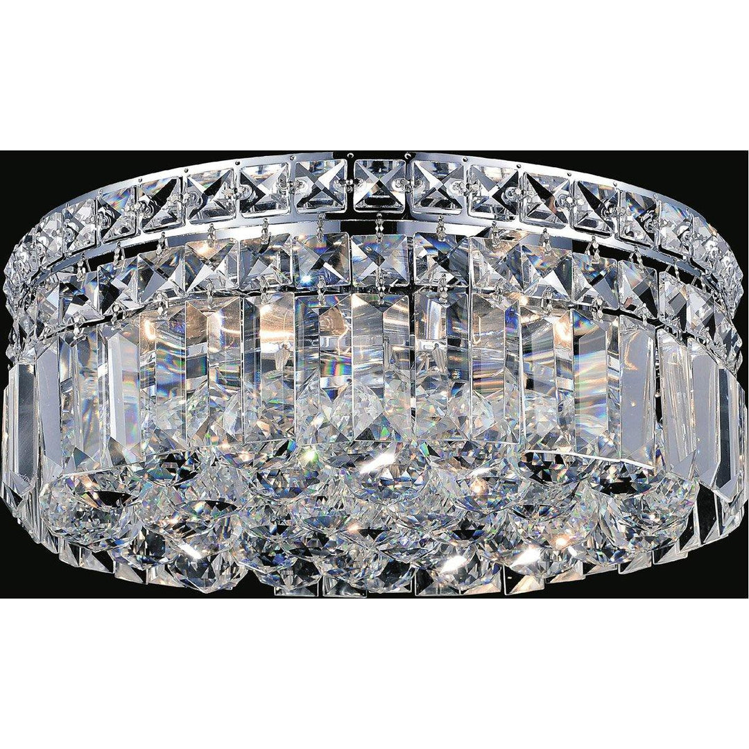 Chrome with Crystal Drop and Strand Round Flush Mount - LV LIGHTING