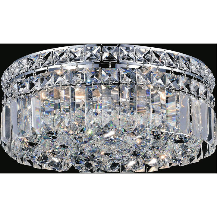 Chrome with Crystal Drop and Strand Round Flush Mount - LV LIGHTING