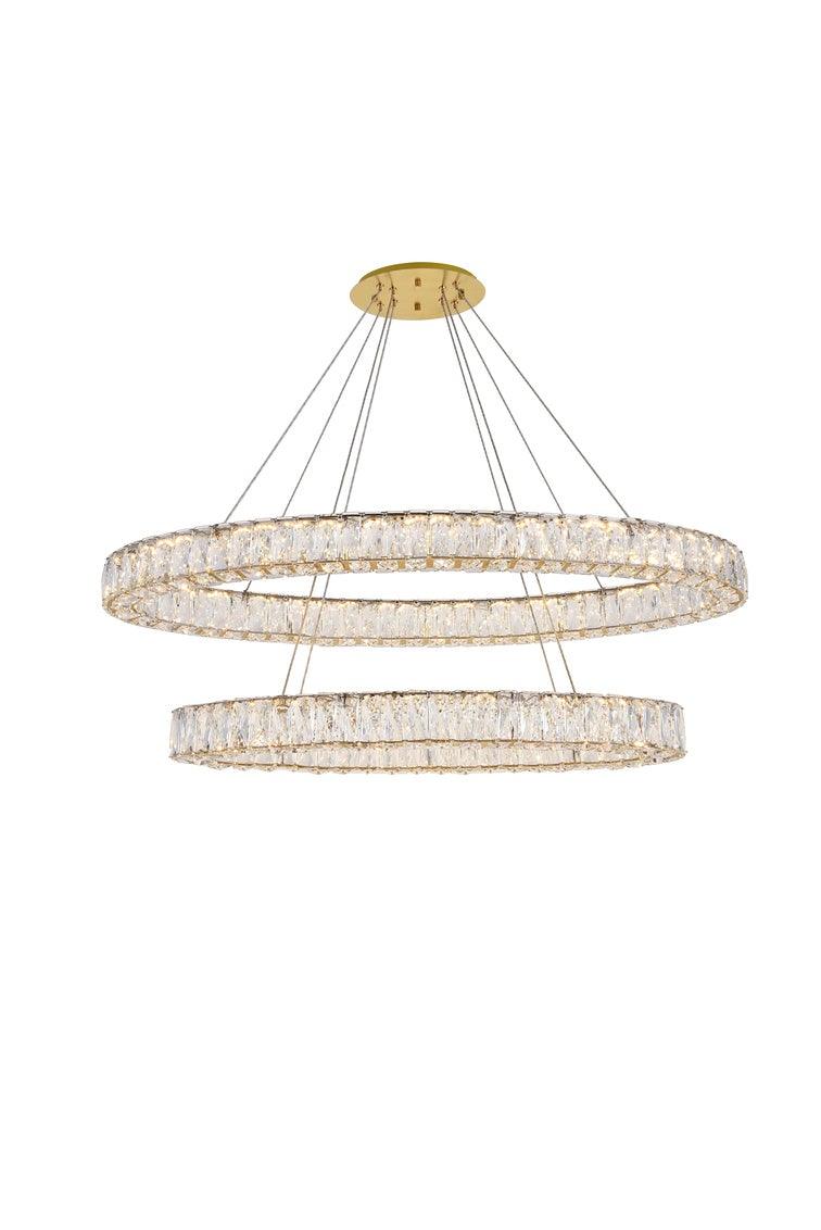 LED Steel with Clear Crystal Double Oval Ring Chandelier - LV LIGHTING