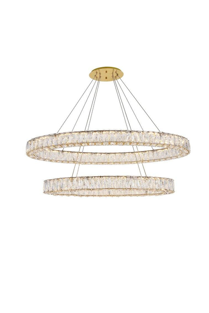 LED Steel with Clear Crystal Double Oval Ring Chandelier - LV LIGHTING