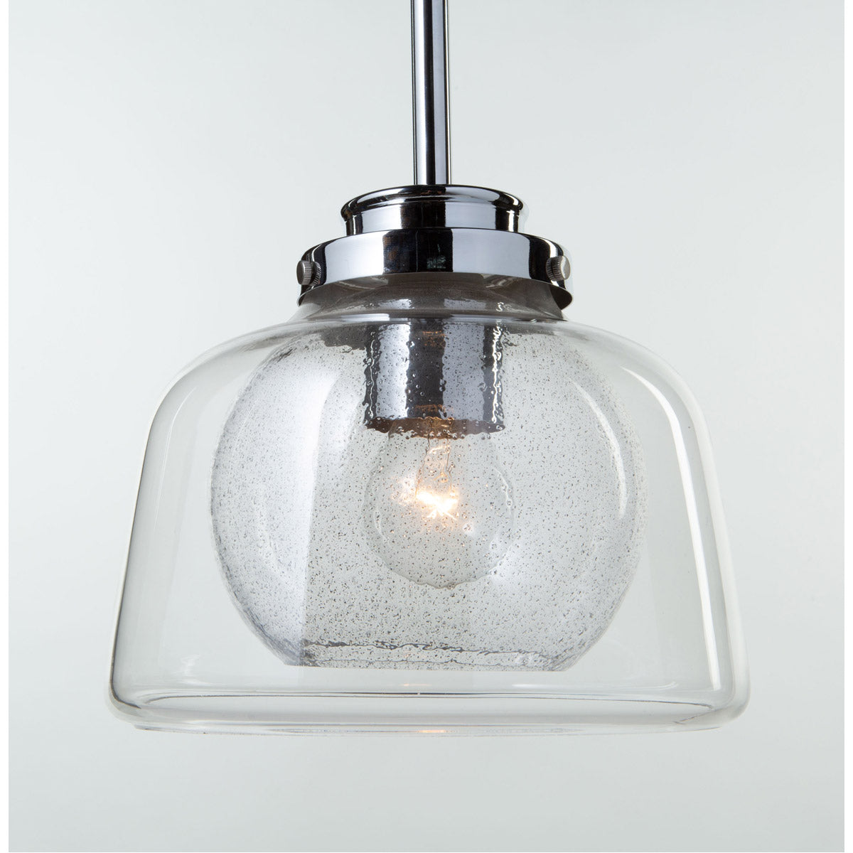 Steel Rod with Clear and Seedy Glass Shade Pendant