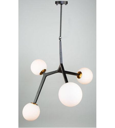 Black and Harvest Brass with Opal White Glass Globe Chandelier - LV LIGHTING