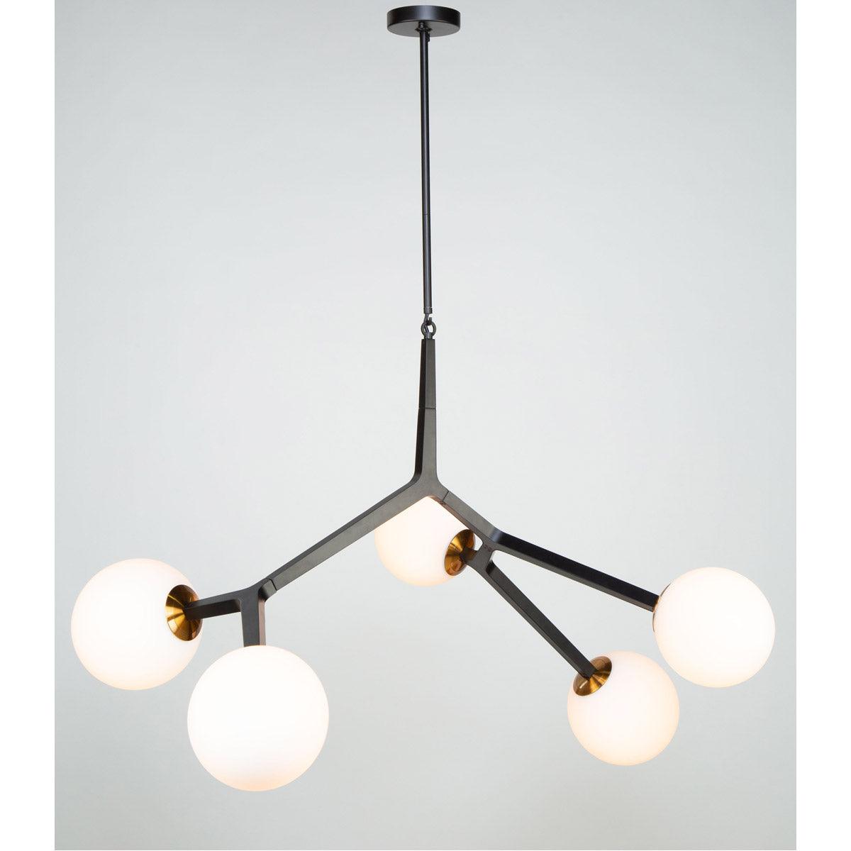 Black and Harvest Brass with Opal White Glass Globe Chandelier - LV LIGHTING