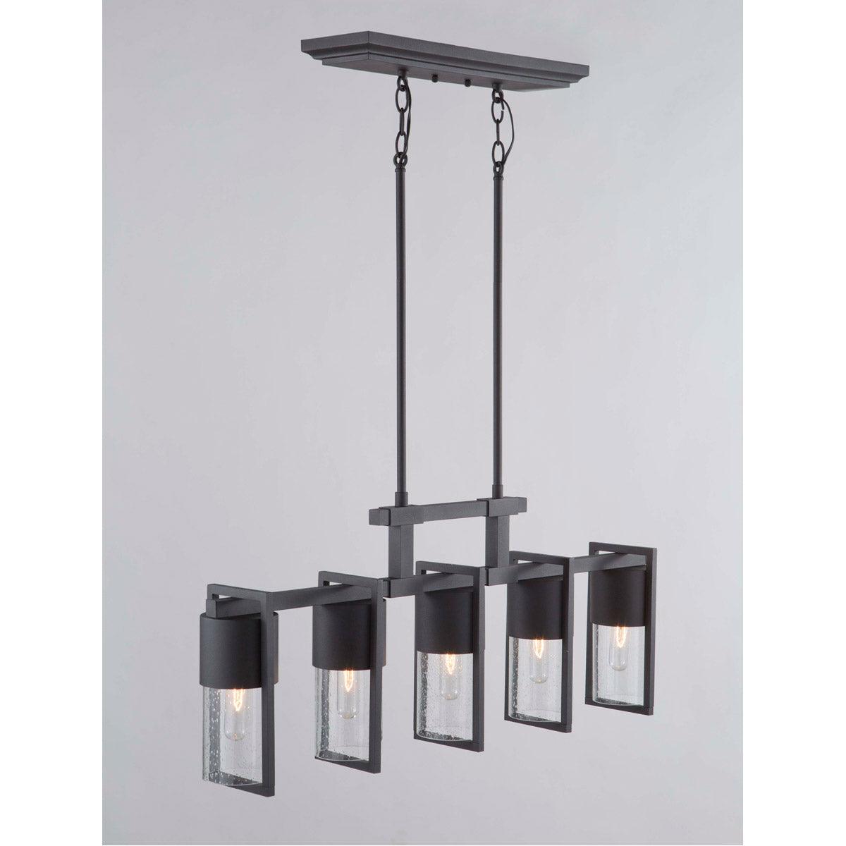 Black Frame with Clear Cylindrical Seedy Glass Shade Outdoor Linear Pendant - LV LIGHTING