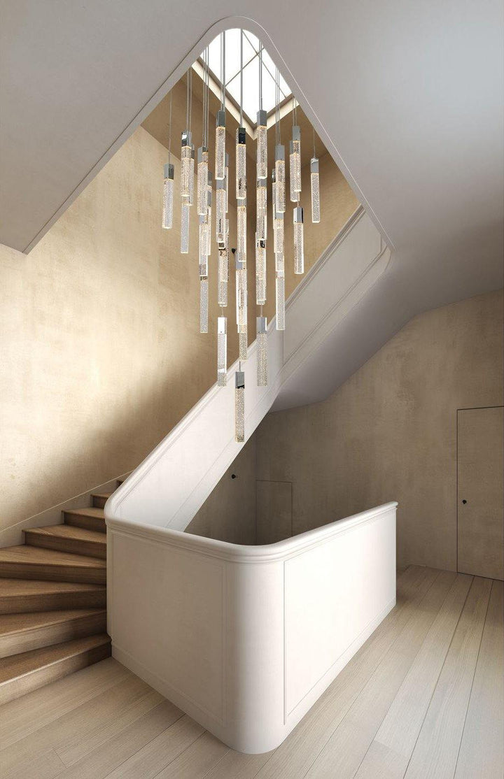 Steel with Bubble Block Crystal Chandelier - LV LIGHTING