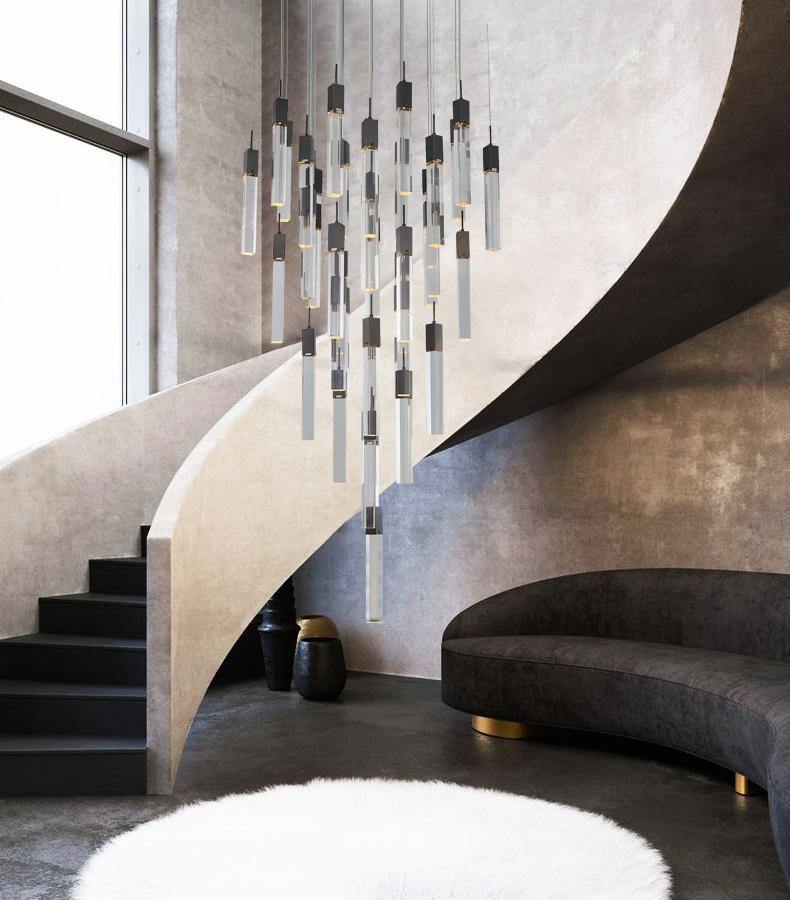 Steel with Clear Block Crystal Chandelier - LV LIGHTING