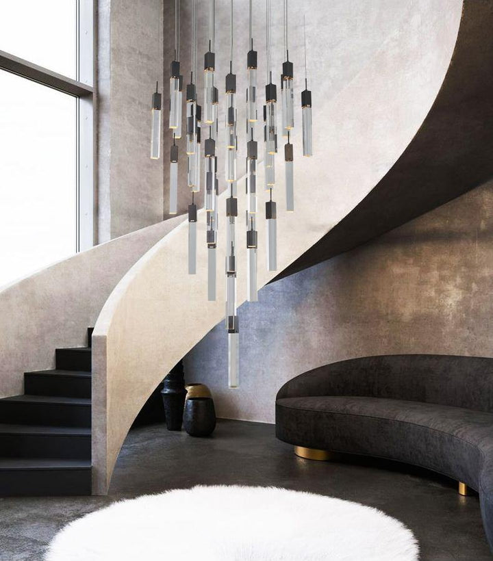 Steel with Clear Block Crystal Chandelier - LV LIGHTING
