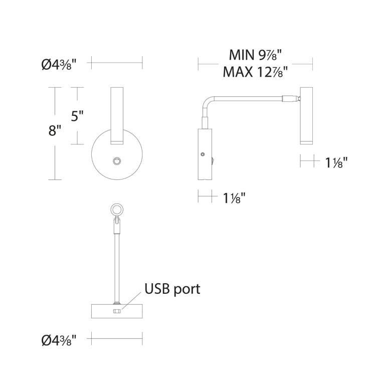 LED Aluminum Frame with Adjustable Head and USB Port Reading Light - LV LIGHTING