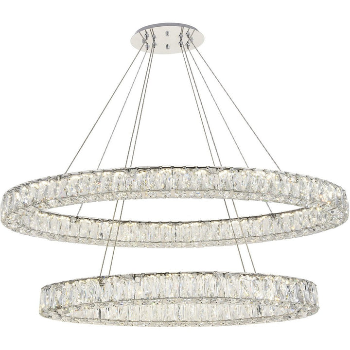 LED Steel with Clear Crystal Double Oval Ring Chandelier - LV LIGHTING