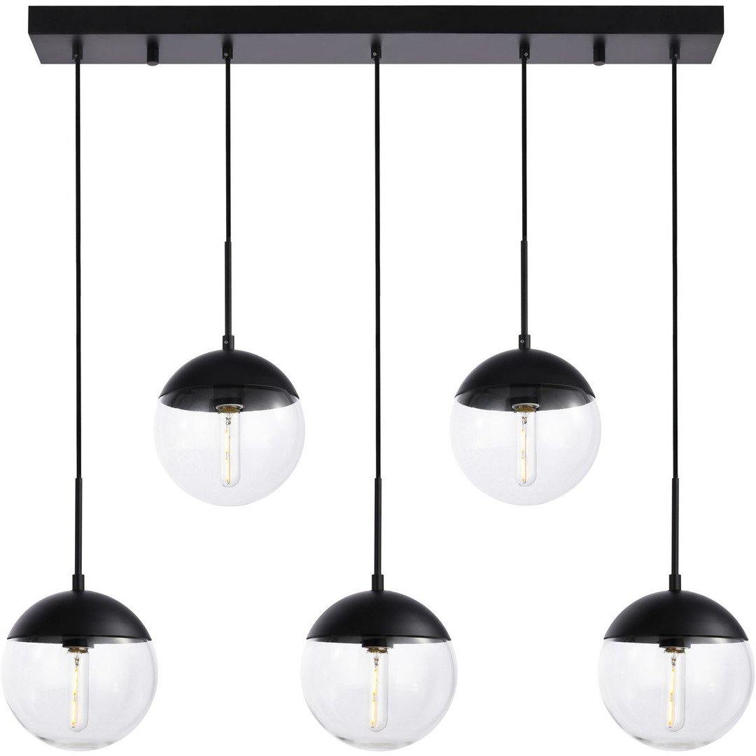 Black with Clear Glass 5 Lights Pendant - LV LIGHTING