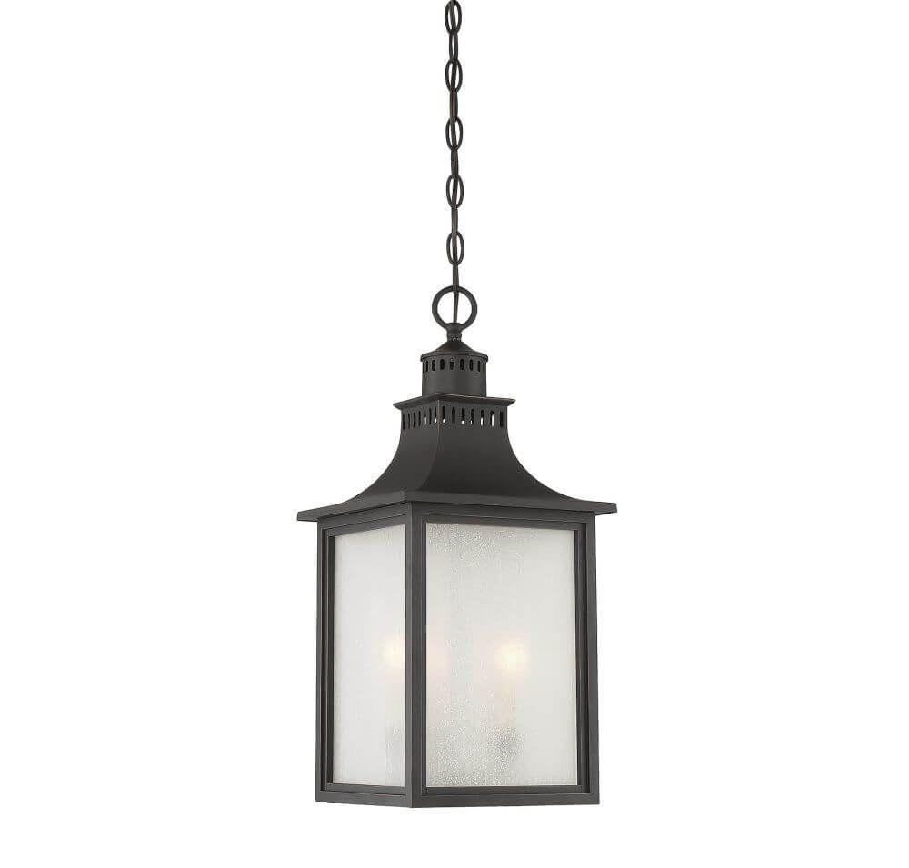 Black with Frosted Glass Lantern - LV LIGHTING