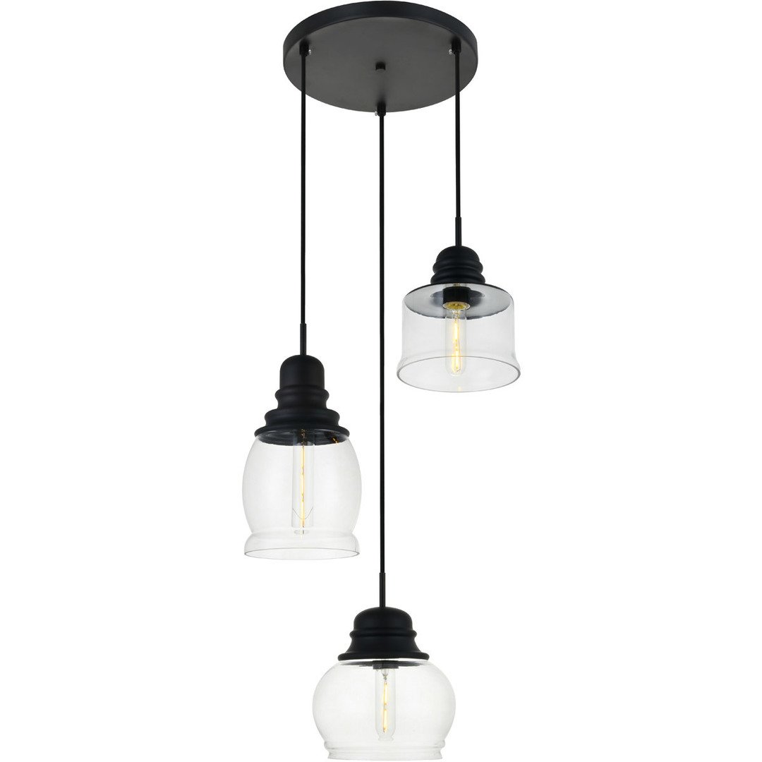 Black with Multiple Clear Shade Pendant - LV LIGHTING