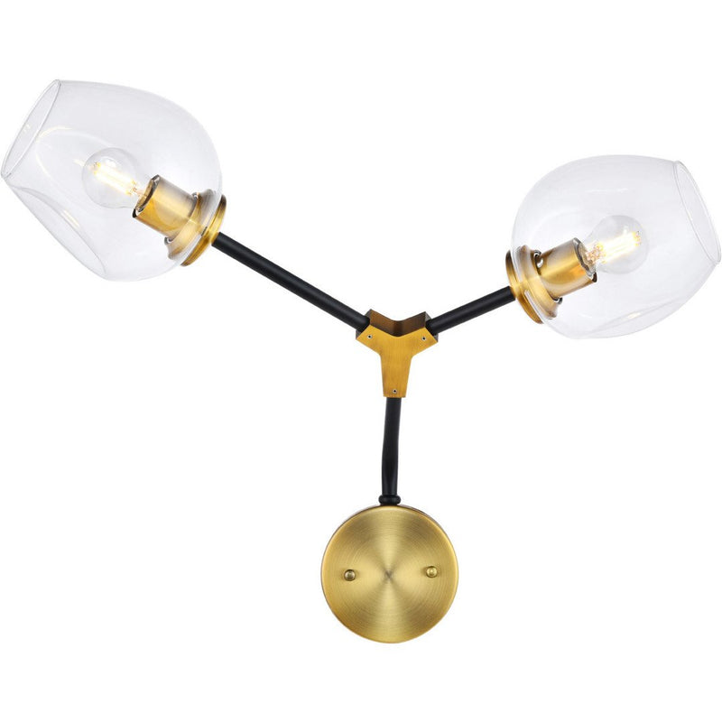 Black and Brass with Glass Shade Wall Sconce