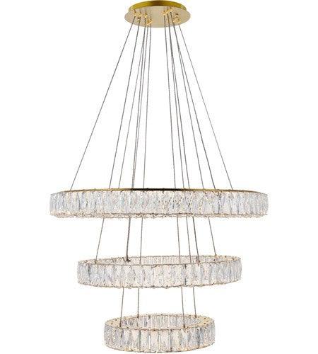 LED Gold with Crystal Tripple Ring Chandelier - LV LIGHTING