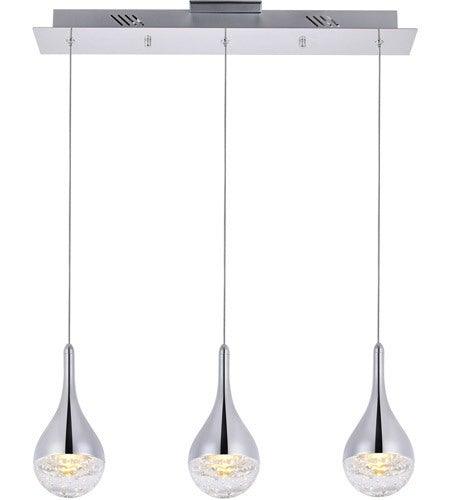 LED Chrome with clear seeded crystal Tripple Pendant - LV LIGHTING