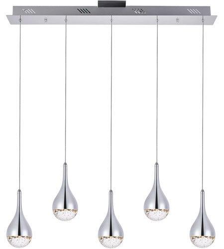 LED Chrome with Clear Seeded Crystal Quintuple Pendant - LV LIGHTING
