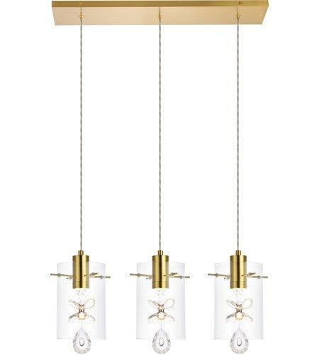 Gold with Crystal and Glass Shade Tripple Pendant - LV LIGHTING