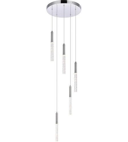 Chrome with Crystal Quintuple Pendant - LV LIGHTING