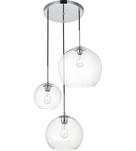 Chrome with Clear Glass Shade Tripple Pendant - LV LIGHTING