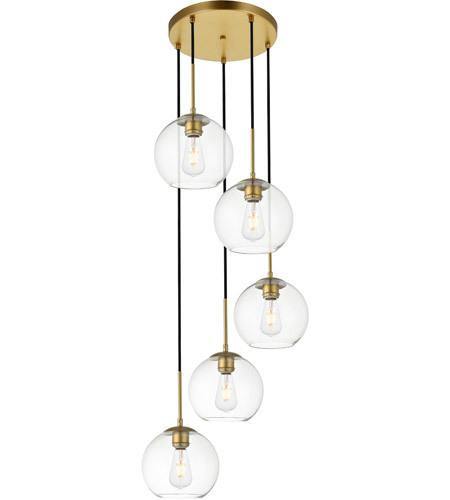 Brass with Clear Glass Shade Quintuple Pendant - LV LIGHTING