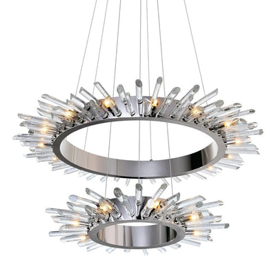 Polished Nickel with Crystal Chandelier 2 Layers - LV LIGHTING