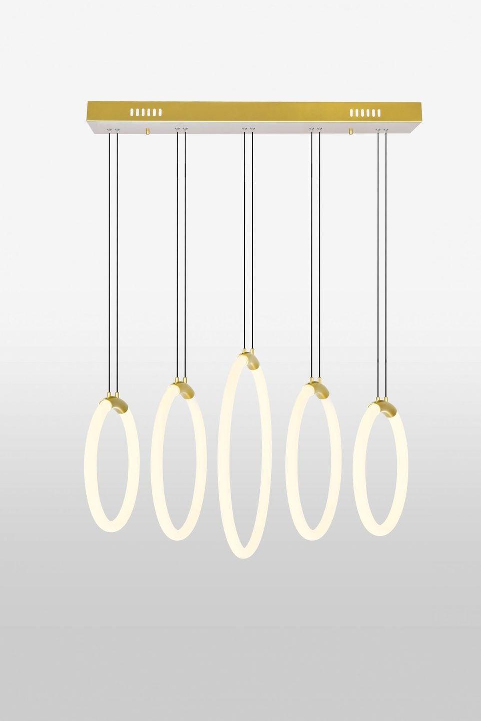 LED Satin Gold with 5 Ring Chandelier - LV LIGHTING