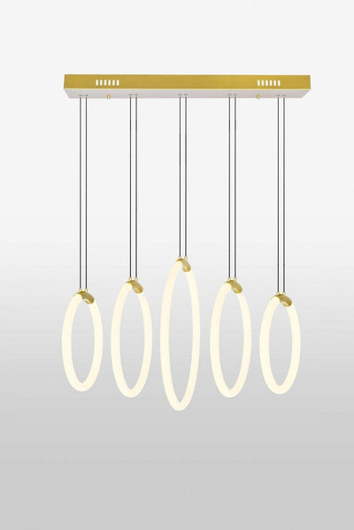 LED Satin Gold with 5 Ring Chandelier - LV LIGHTING