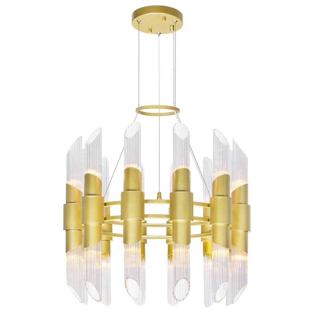 Satin Gold with Glass Tube Shade Chandelier - LV LIGHTING