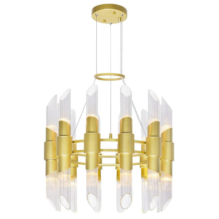 Satin Gold with Glass Tube Shade Chandelier - LV LIGHTING