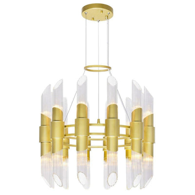 Satin Gold with Glass Tube Shade Chandelier - LV LIGHTING