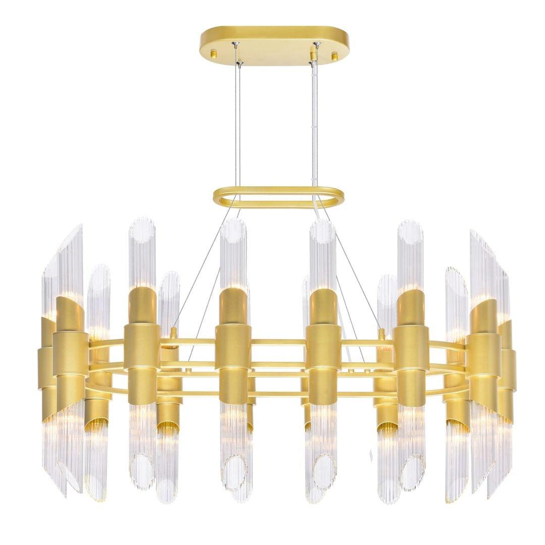 Satin Gold with Glass Tube Shade Chandelier - LV LIGHTING