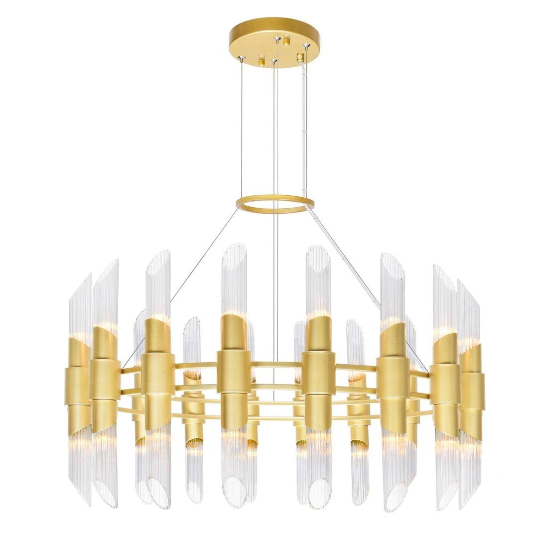 Satin Gold with Glass Tube Shade Chandelier - LV LIGHTING