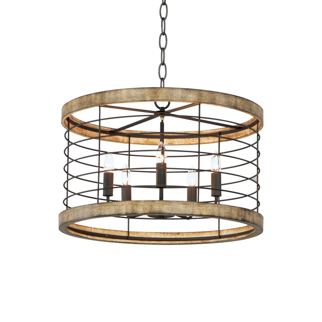 Black with Driftwood 5 Light Cage Chandelier - LV LIGHTING