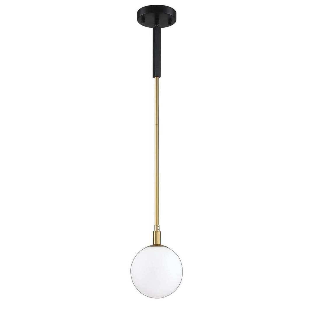 Black and Brass with Frosted Shade Single Light Pendant - LV LIGHTING