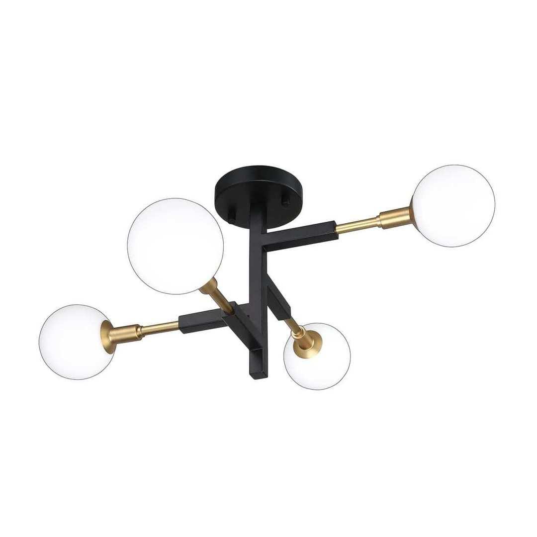 Black and Brass with Frosted Shade 4 Light Flush Mount - LV LIGHTING