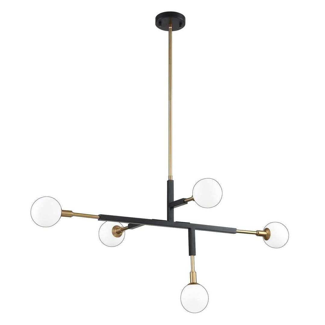 Black and Brass with Frosted Shade 5 Light Chandelier - LV LIGHTING