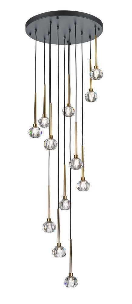 Antique Brass and Black with Crystal Round Chandelier - LV LIGHTING