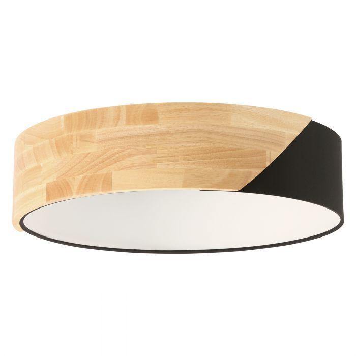 Wood with Black Shade Flush Mount - LV LIGHTING