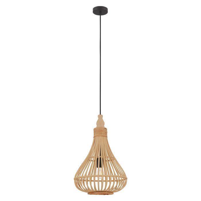 Black with Wood Single Light Pendant - LV LIGHTING